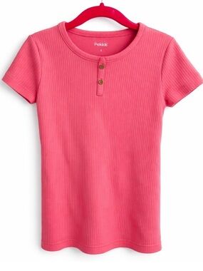 PEKKLE Girls Pink Button Tee - Size 6